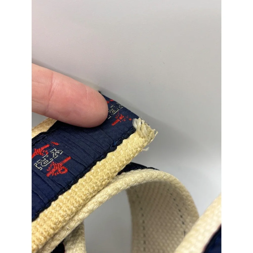 YRI Sailing Research Navy Anchor Embroidered Canvas D-Ring Belt Cream 41.5 Inch